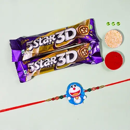 Fancy Doraemon Rakhi N 5 Star Chocolate Combo Fancy Doraemon Rakhi N 5 Star Chocolate Combo
