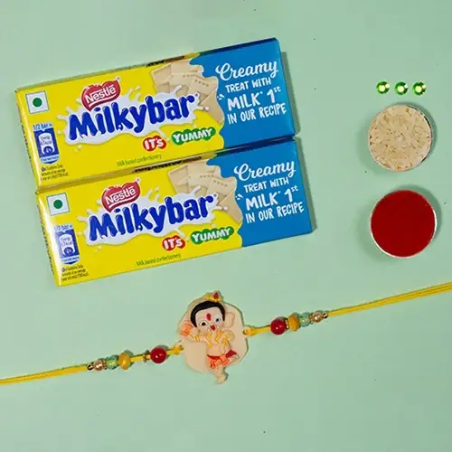 Elegant Ganesha Rakhi N Milkybar Chocolate Combo Elegant Ganesha Rakhi N Milkybar Chocolate Combo
