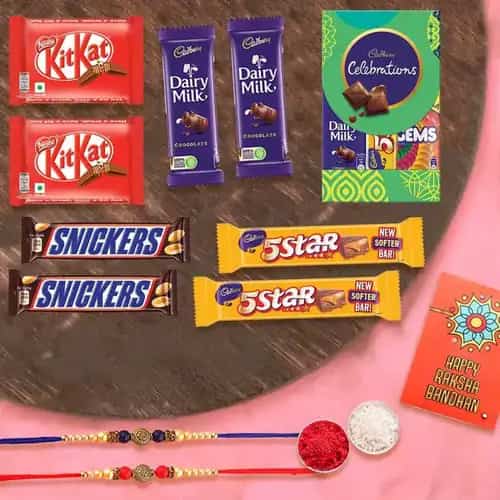 Marvellous Chocolates Gift Hamper with Dual Stone Rakhi Marvellous Chocolates Gift Hamper with Dual Stone Rakhi