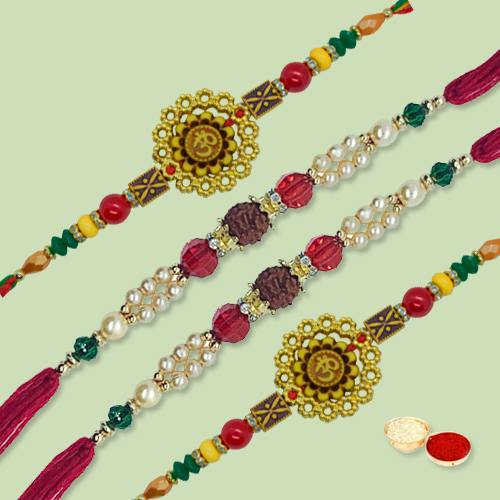 Marvelous Rakhi Special Four Pieces Rakhi Thread Set with free Roli Tilak and Chawal for your Dear Brother Marvelous Rakhi Special Four Pieces Rakhi Thread Set with free Roli Tilak and Chawal for your Dear Brother