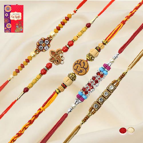 Scintillating Set of 5 Pcs Glittering Rakhis