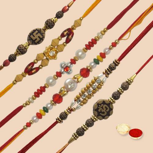 Lovely Rakhi Special Pack of 6 Piece Rakhi with free Roli Tilak and Chawal for your Dear Brother Lovely Rakhi Special Pack of 6 Piece Rakhi with free Roli Tilak and Chawal for your Dear Brother