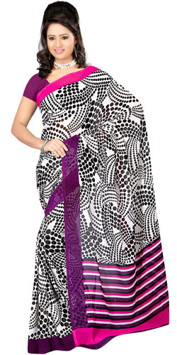 Classic Dani Georgette Saree with the Touch of Black and White Colour Classic Dani Georgette Saree with the Touch of Black and White Colour