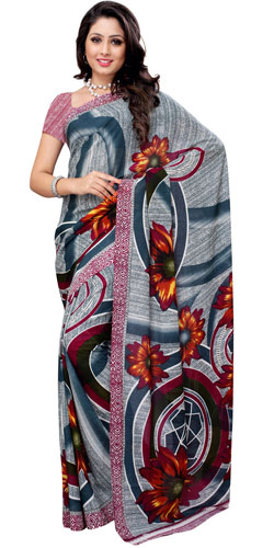 Breathtaking Renial Georgette Printed Saree in Teal and White Breathtaking Renial Georgette Printed Saree in Teal and White