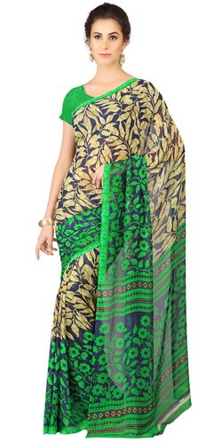 Enticing Weightless Georgette Printed Saree Shaded with Black and Green Enticing Weightless Georgette Printed Saree Shaded with Black and Green