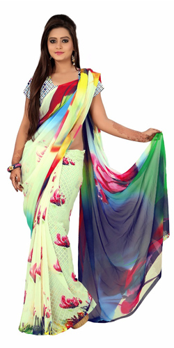 Extravagant Digital Printed Georgette Saree in Multicolour Extravagant Digital Printed Georgette Saree in Multicolour
