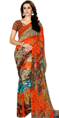 Flattering Printed Multi Color Marble Chiffon Saree for Fashionable Women Flattering Printed Multi Color Marble Chiffon Saree for Fashionable Women