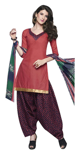 Flattering Cotton Printed Patiala Suit in Pink and Blue Colour