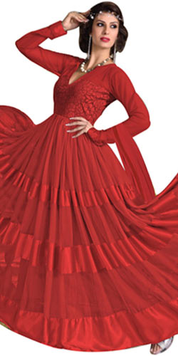 Chic Net and Brasso Red Printed Salwar for Women Chic Net and Brasso Red Printed Salwar for Women