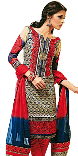 Designer Shobhas Black and Red Salwar Kameez of Cotton and Chiffon Designer Shobhas Black and Red Salwar Kameez of Cotton and Chiffon
