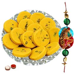 Gorgeous Arrangement of Haldiram Kesaria Pedas with One Free Rakhi Roli Tilak and Chawal for your Caring Brother Gorgeous Arrangement of Haldiram Kesaria Pedas with One Free Rakhi Roli Tilak and Chawal for your Caring Brother