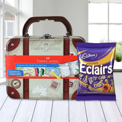Chocolate with 33 pcs Faber Castell World Traveller Case of Stationery Chocolate with 33 pcs Faber Castell World Traveller Case of Stationery