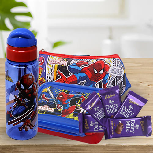 Alluring Spiderman Kids Stationery Colours n Chocolate Combo