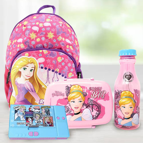 Amazing Cinderella Tiffin Combo Rapunzel School Bag and Disney Pencil Box Amazing Cinderella Tiffin Combo Rapunzel School Bag and Disney Pencil Box