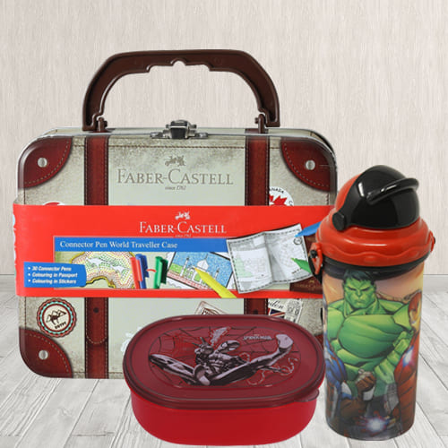 Exciting Water Bottle, Lunch Box N Colour Set Combo Exciting Water Bottle, Lunch Box N Colour Set Combo