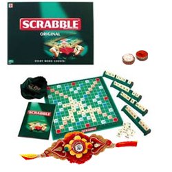 Admirable Rakhi Gift Set of Scrabble Word Game for Kids with Free Rakhi Roli Tilak and Chawal