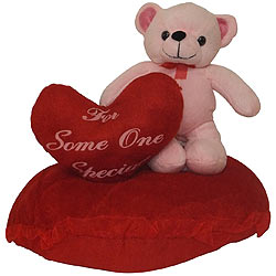 Delightful Cushion with Heart N Teddy
