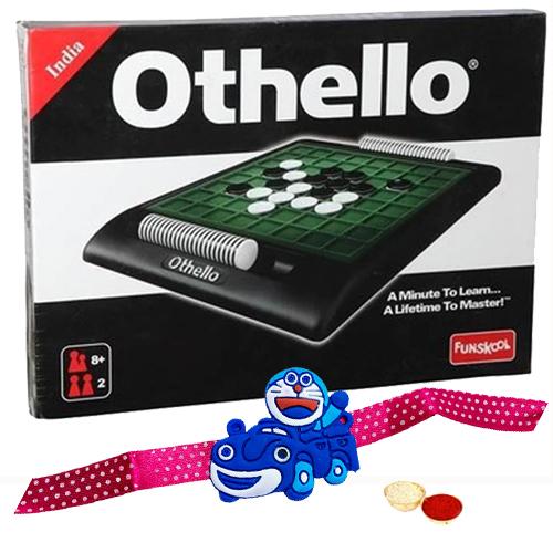 Amazing Funskool Othello Board Game with Doraemon Rakhi and Roli Tilak and Chawal.