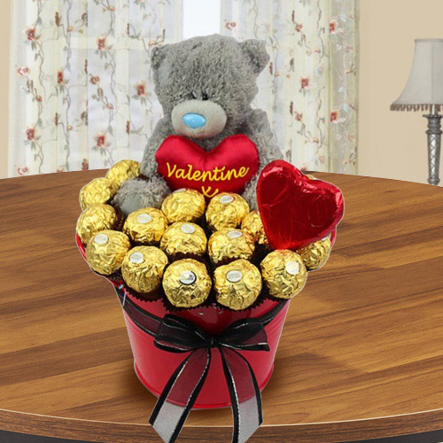 Marvelous Bucket of Ferrero Rocher Chocolate with Teddy