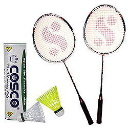 Happy Moments with Cosco Aero-737 Shuttle Cock (Set of 6 Shuttles),Silver Fusion Badminton Racket 2 pcs Happy Moments with Cosco Aero-737 Shuttle Cock (Set of 6 Shuttles),Silver Fusion Badminton Racket 2 pcs