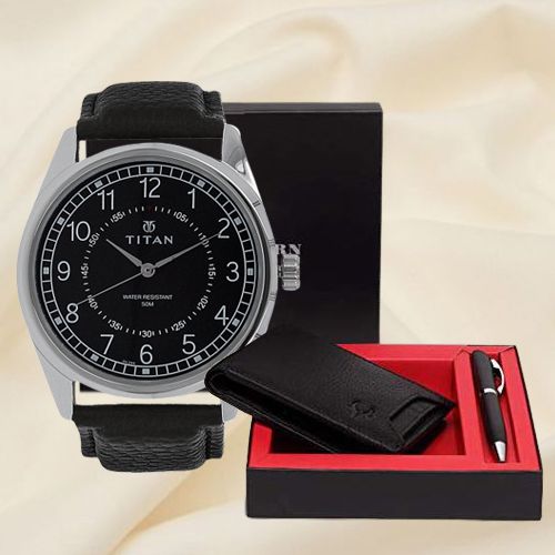 Stylish Titan Watch with Wildhorn Wallet n Pen Set Stylish Titan Watch with Wildhorn Wallet n Pen Set