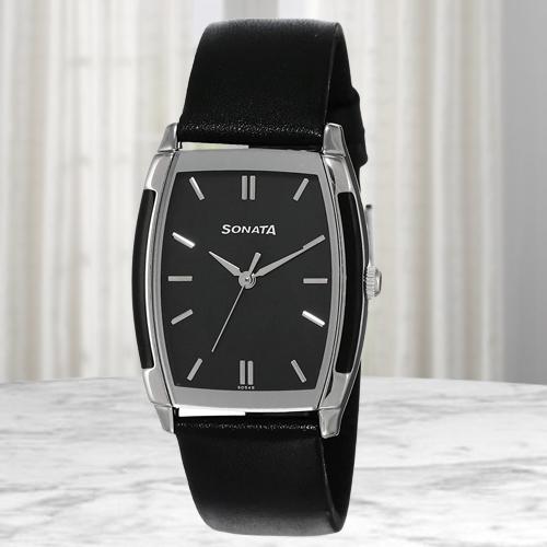 Sonata Rectangular swish Black Dial