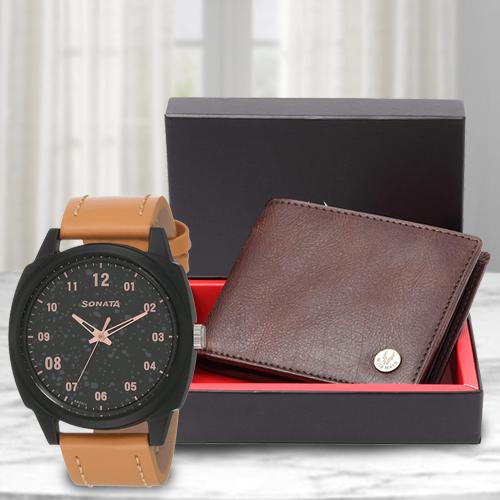 Exclusive Sonata Volt Analog Watch N Leather Wallet Exclusive Sonata Volt Analog Watch N Leather Wallet