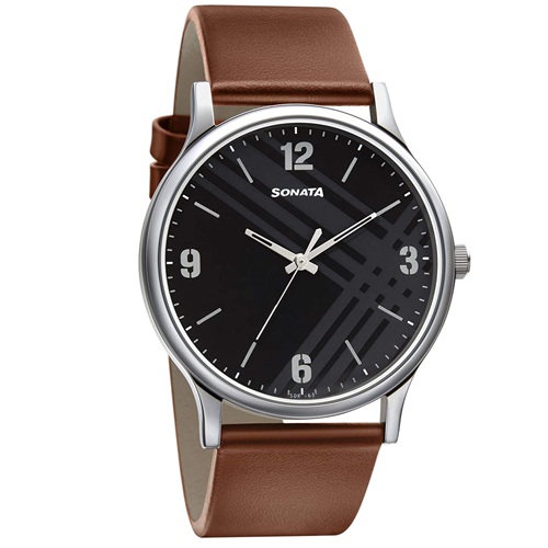 Enticing Sonata Smart Plaid Analog Black Dial Mens Watch Enticing Sonata Smart Plaid Analog Black Dial Mens Watch