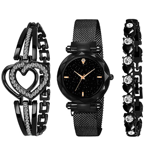 Black Beauty - Analogue Watch with Bracelets Gift