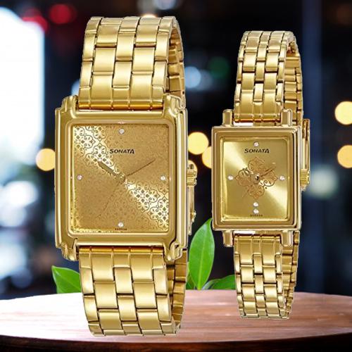 Exclusive Sonata Fiber Collection Analog Watch for Couple