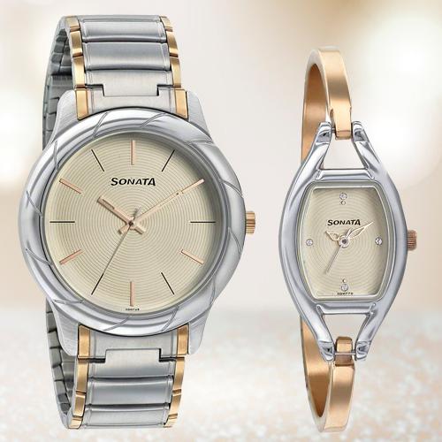 Attractive Sonata Analog White Dial Couple Watch Attractive Sonata Analog White Dial Couple Watch